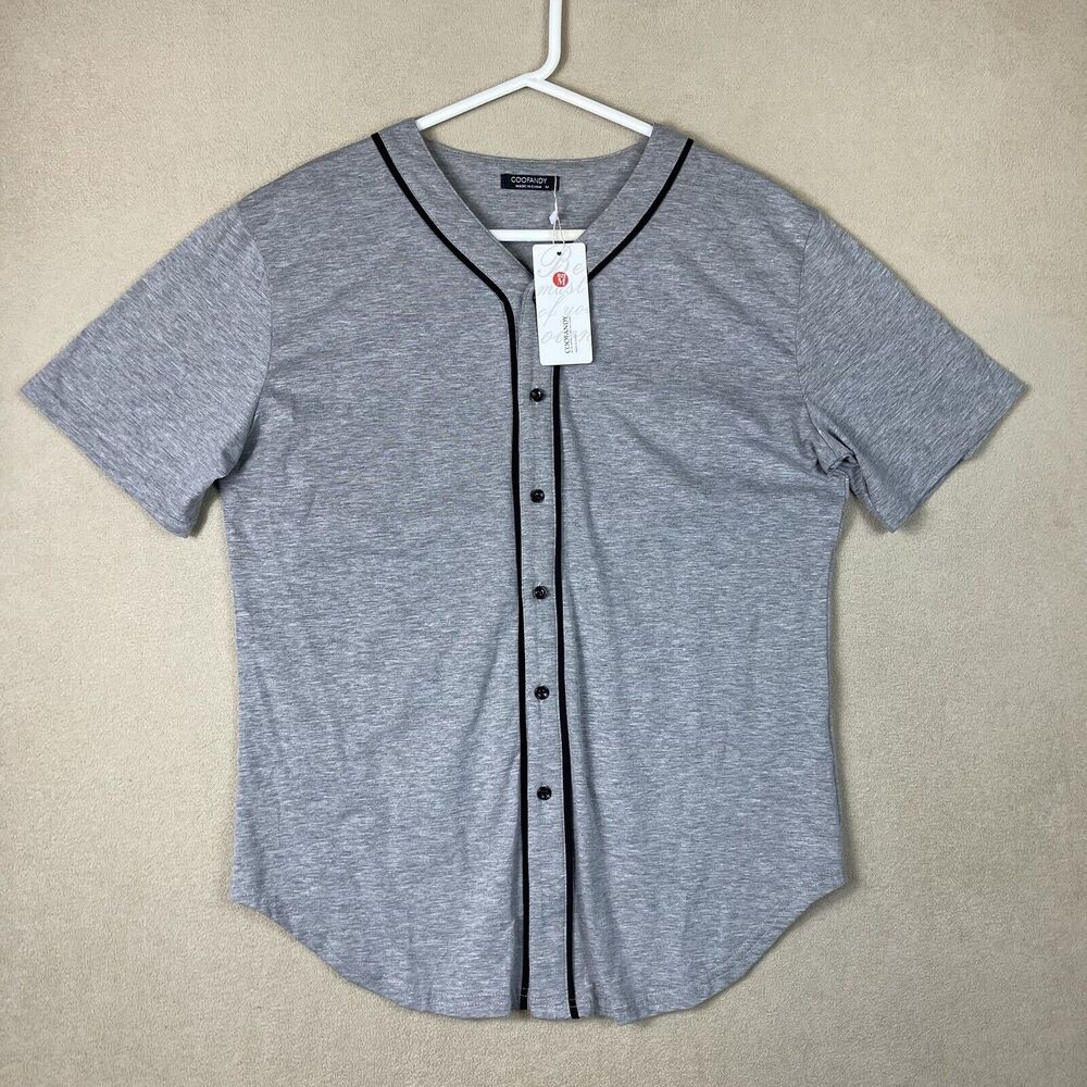 Coofandy Baseball Jersey Mens Medium‎ Gray Short Sleeve Preppy Adult NWT